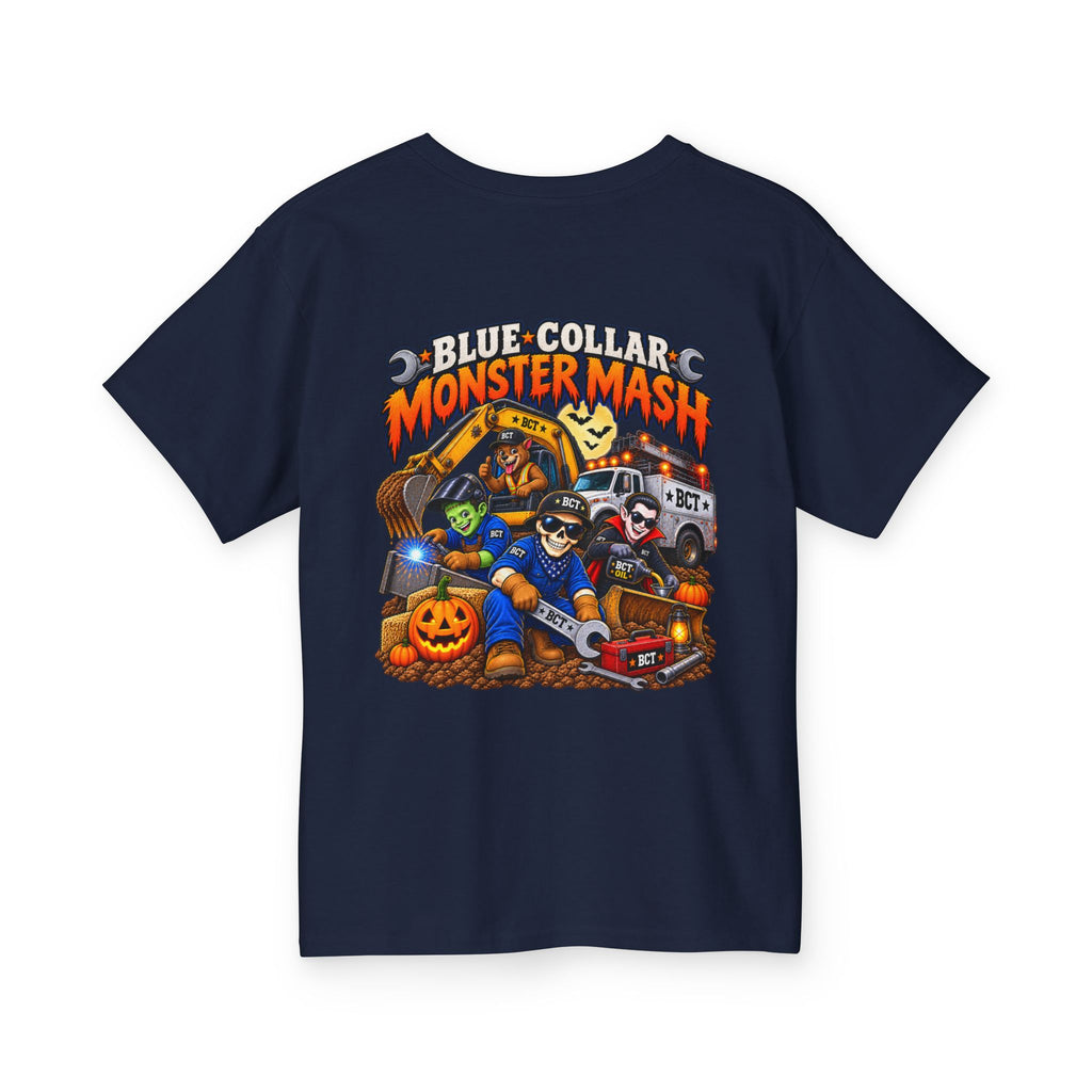 Blue Collar Monster Mash Kids Shirt | Boys Halloween Heavy Equipment Tee