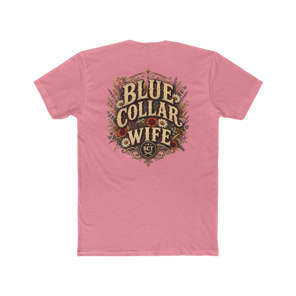Spoiled Blue Collar Wife Funded by Overtime shirt with farm girl, chickens and sunflowers back print