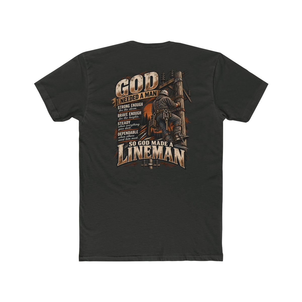 So God Made a Lineman shirt with lineman climbing a power pole back print