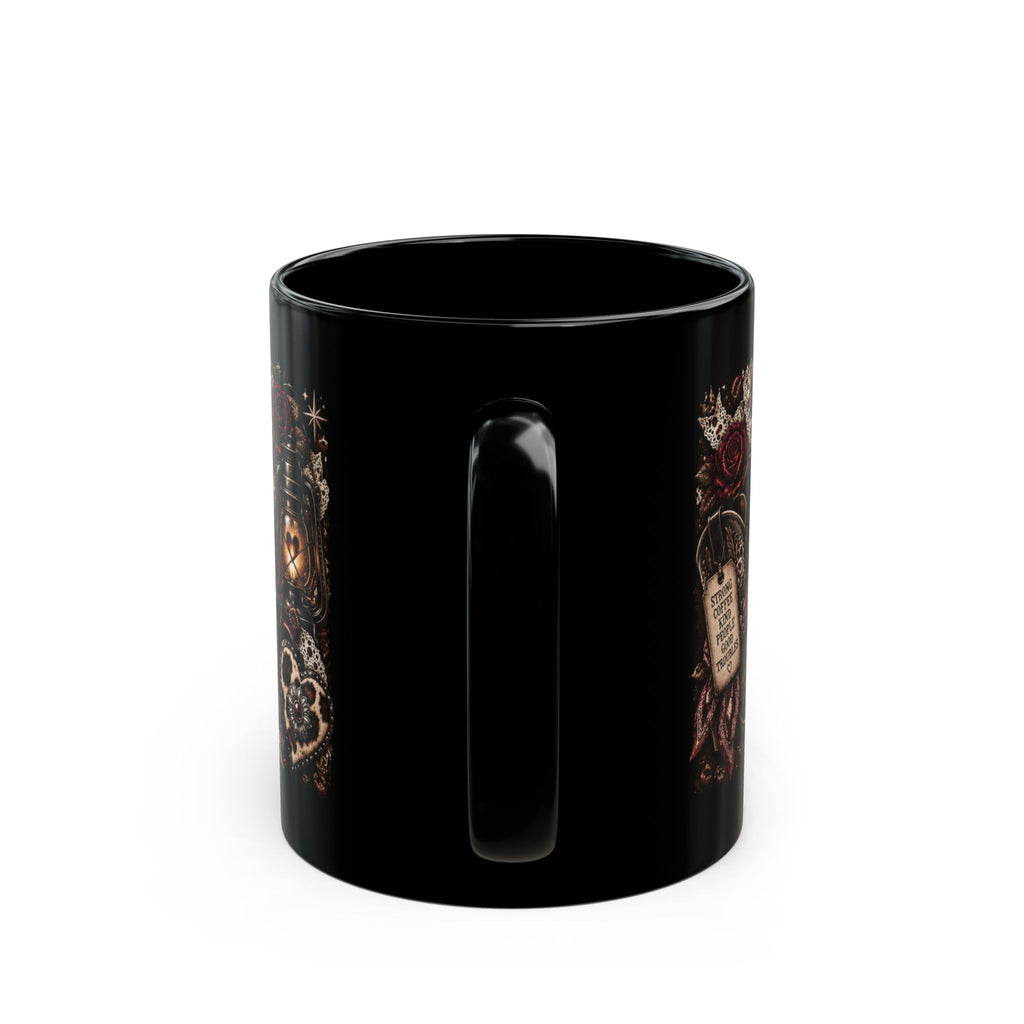 Tired and Wired raccoon coffee mug with western cowgirl roses and boots