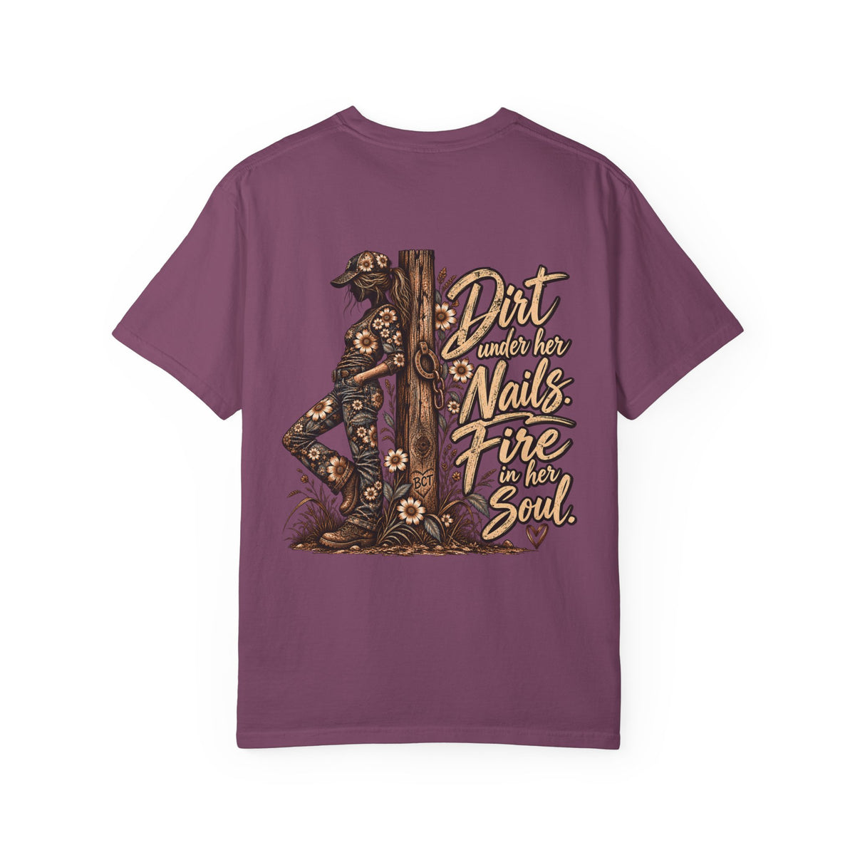 Dirt Under Her Nails Fire in Her Soul cowgirl shirt with floral western back print