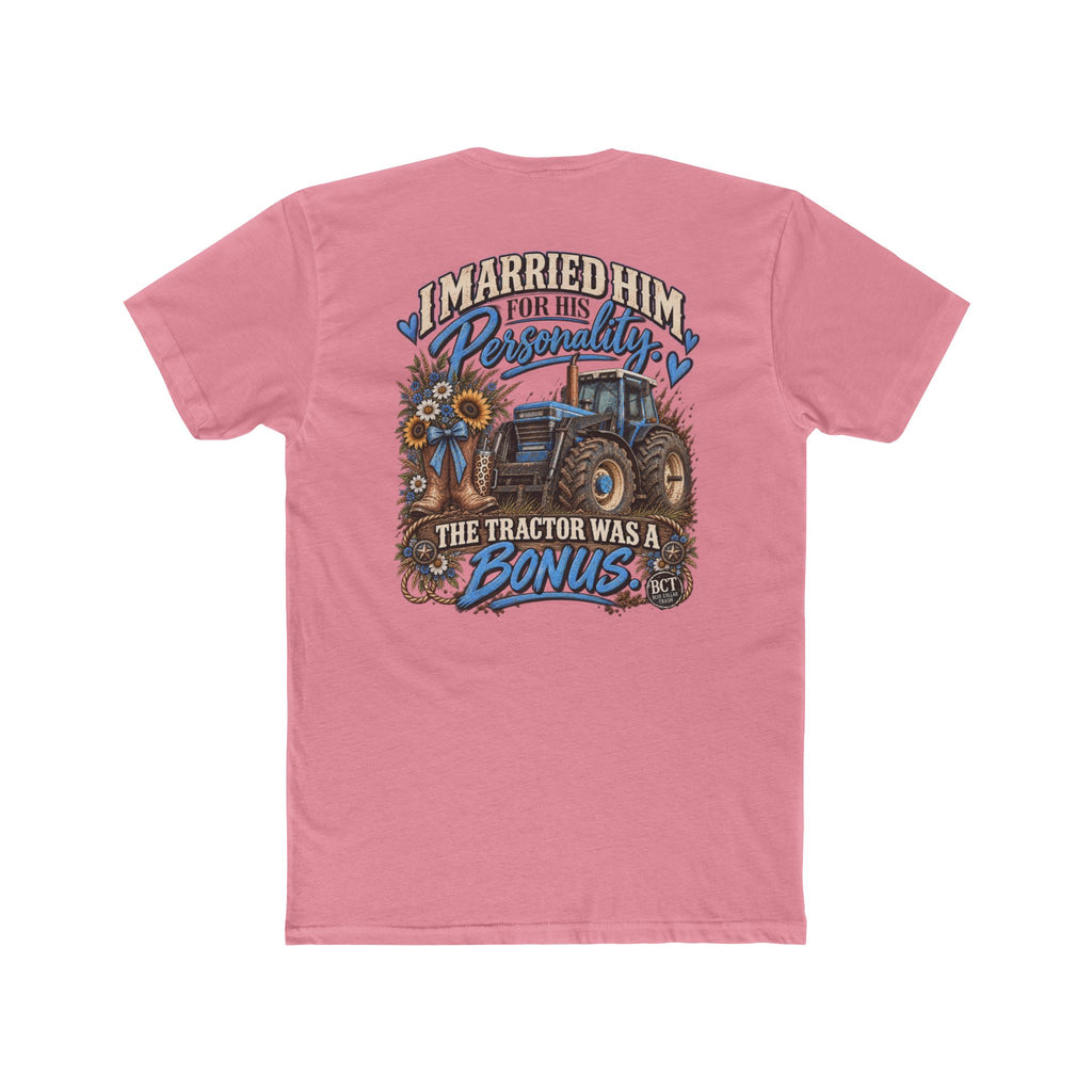 Farm wife tee with blue tractor, cowgirl boots and sunflowers by Blue Collar Trash