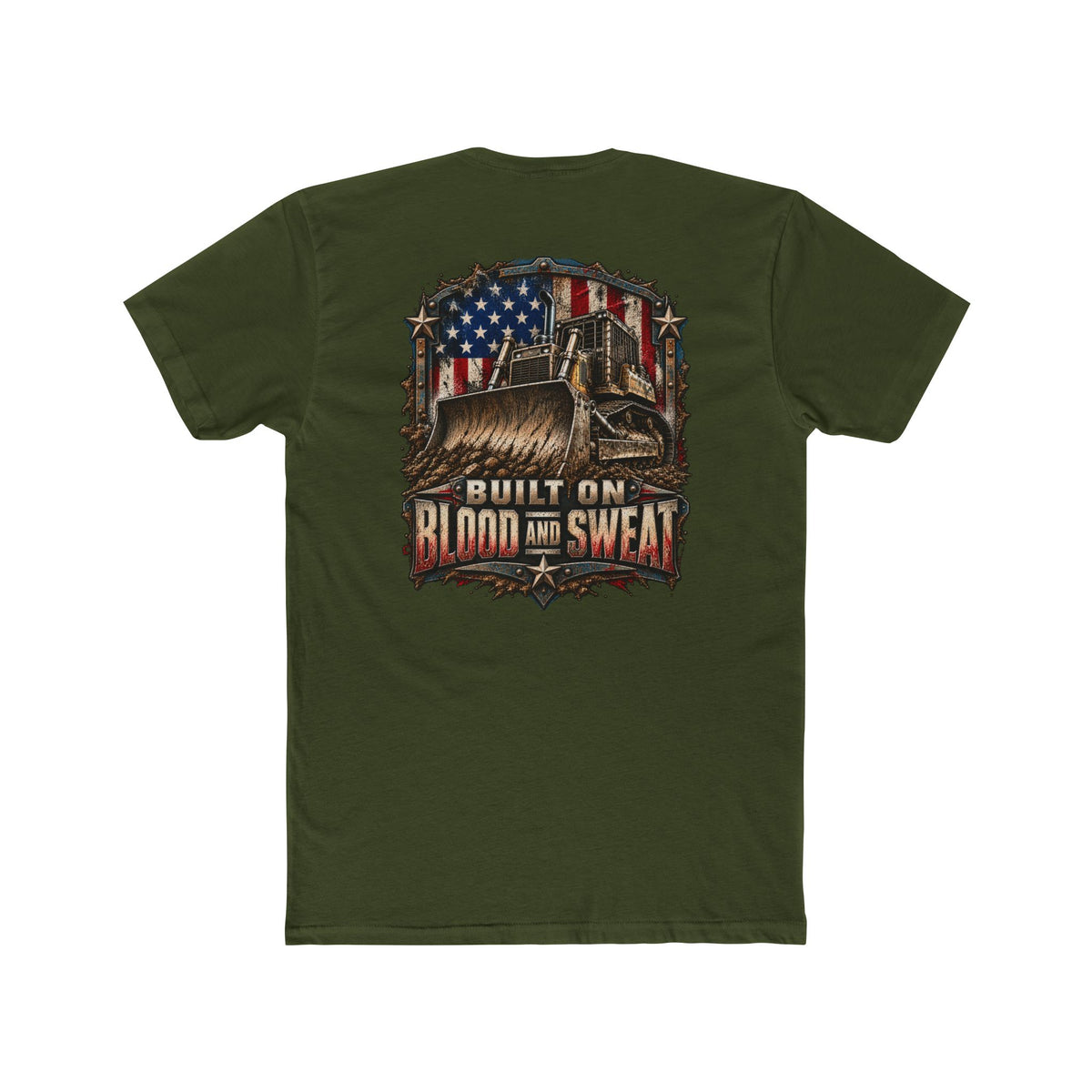 Built on Blood and Sweat Shirt | Heavy Equipment & American Flag Tee