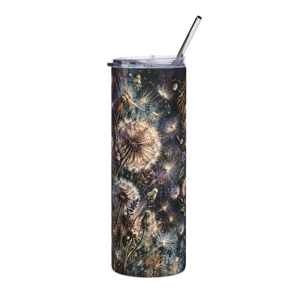 Country girl tumbler with cowgirl in overalls, boots and dandelions