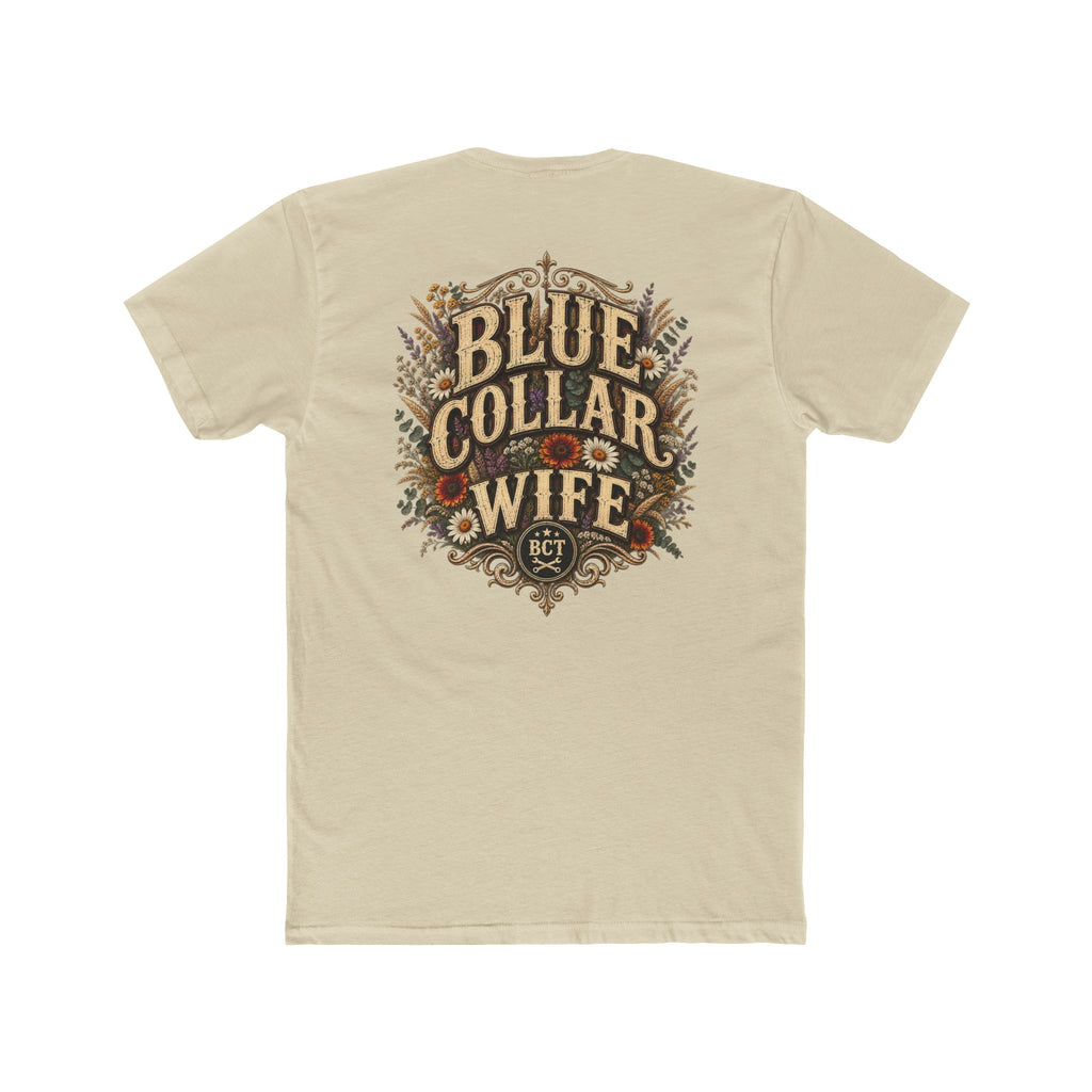 Spoiled Blue Collar Wife Funded by Overtime shirt with farm girl, chickens and sunflowers back print