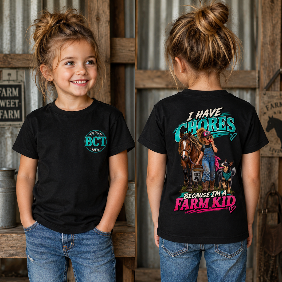 I Have Chores Because I’m a Farm Kid Shirt | Girls Farm & Horse Tee