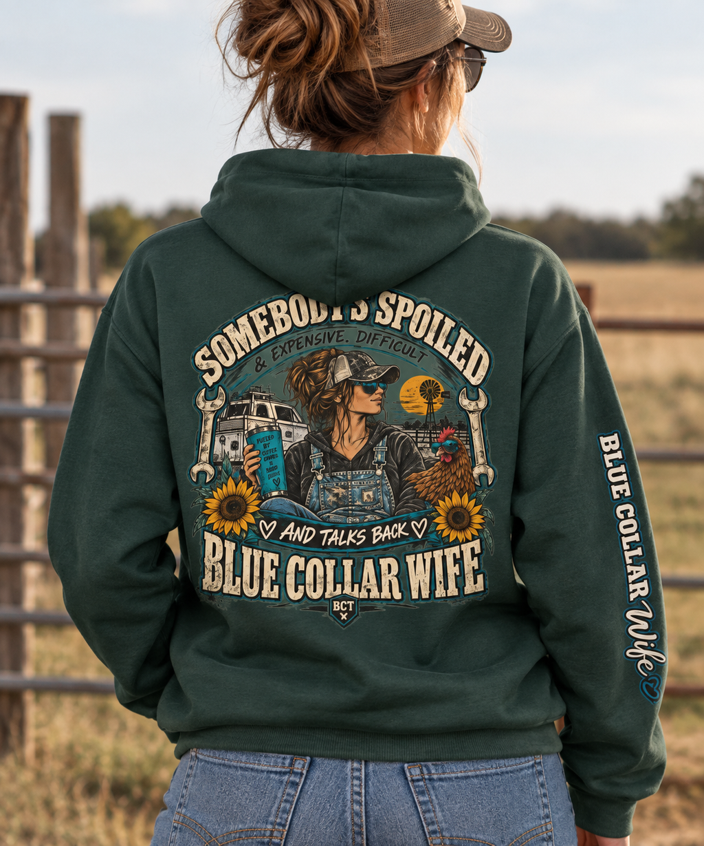 Somebody’s Spoiled Blue Collar Wife Hoodie | Funny Work Wife Sweatshirt