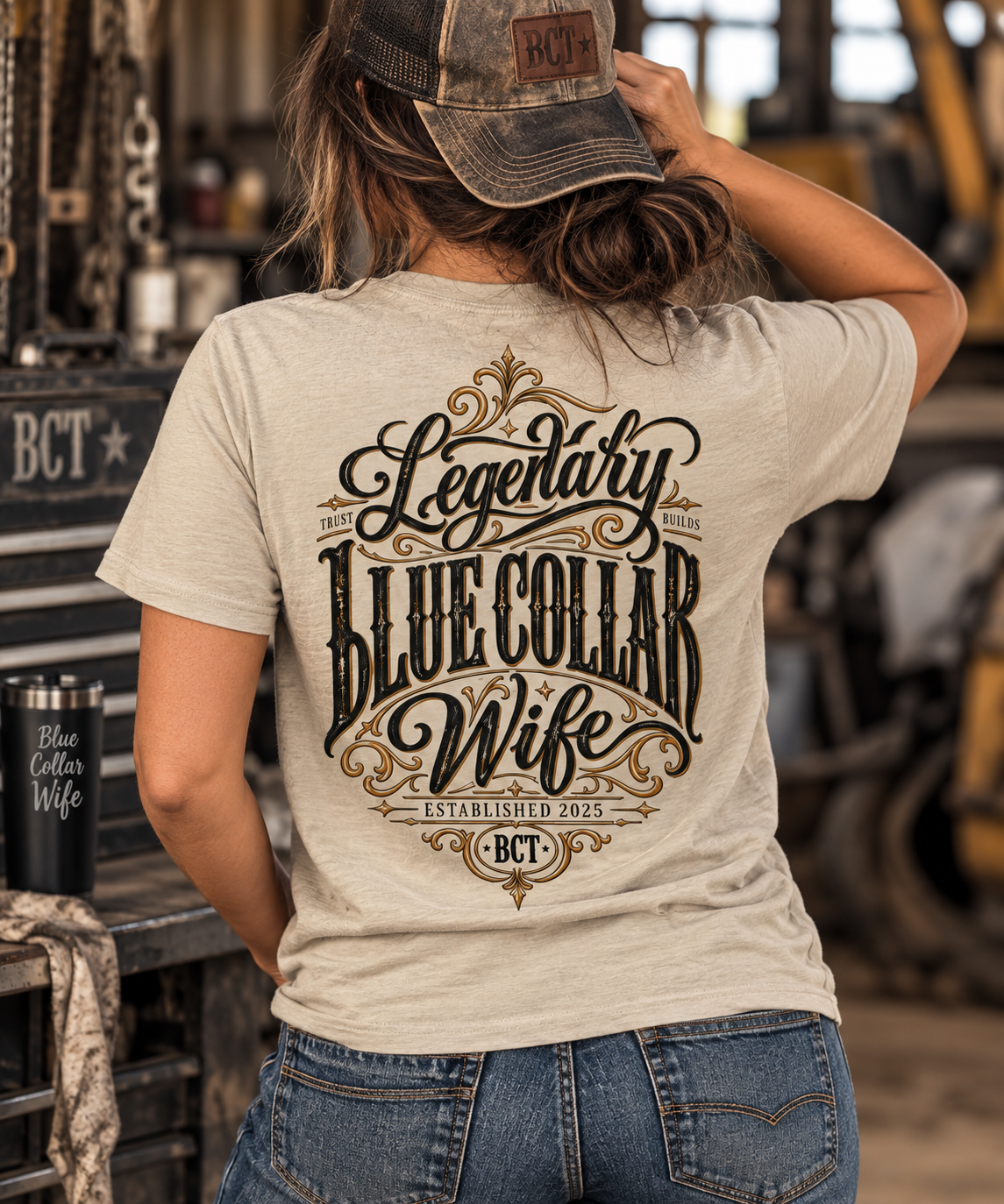 Legendary Blue Collar Wife shirt with vintage ornamental back print
