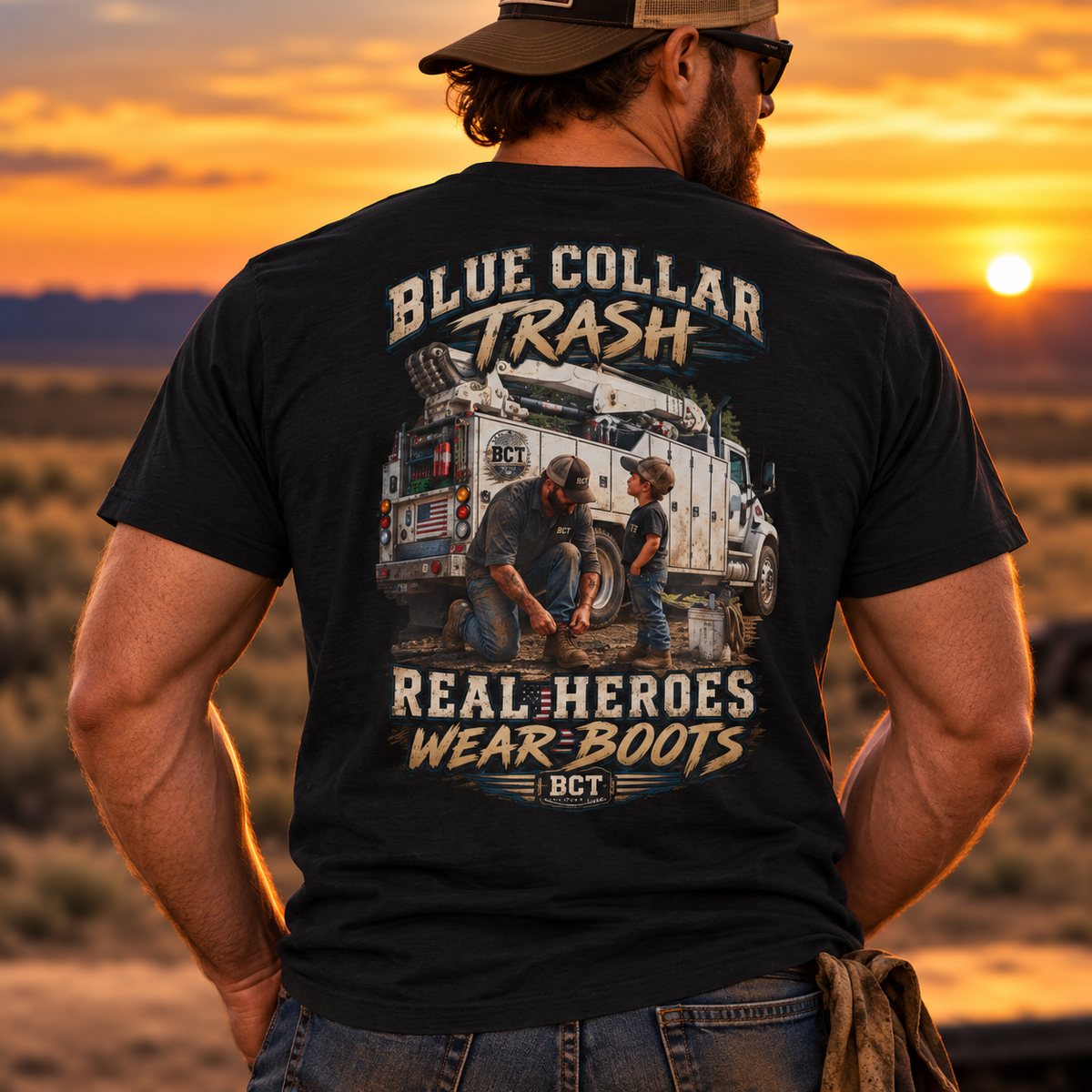Real Heroes Wear Boots | Blue Collar Dad & Mechanic Shirt