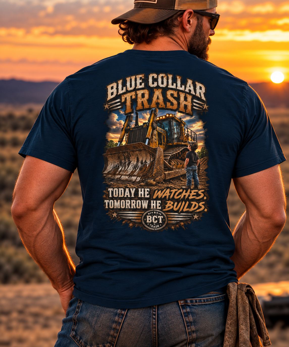 Today He Watches Tomorrow He Builds | Heavy Equipment Dad Shirt