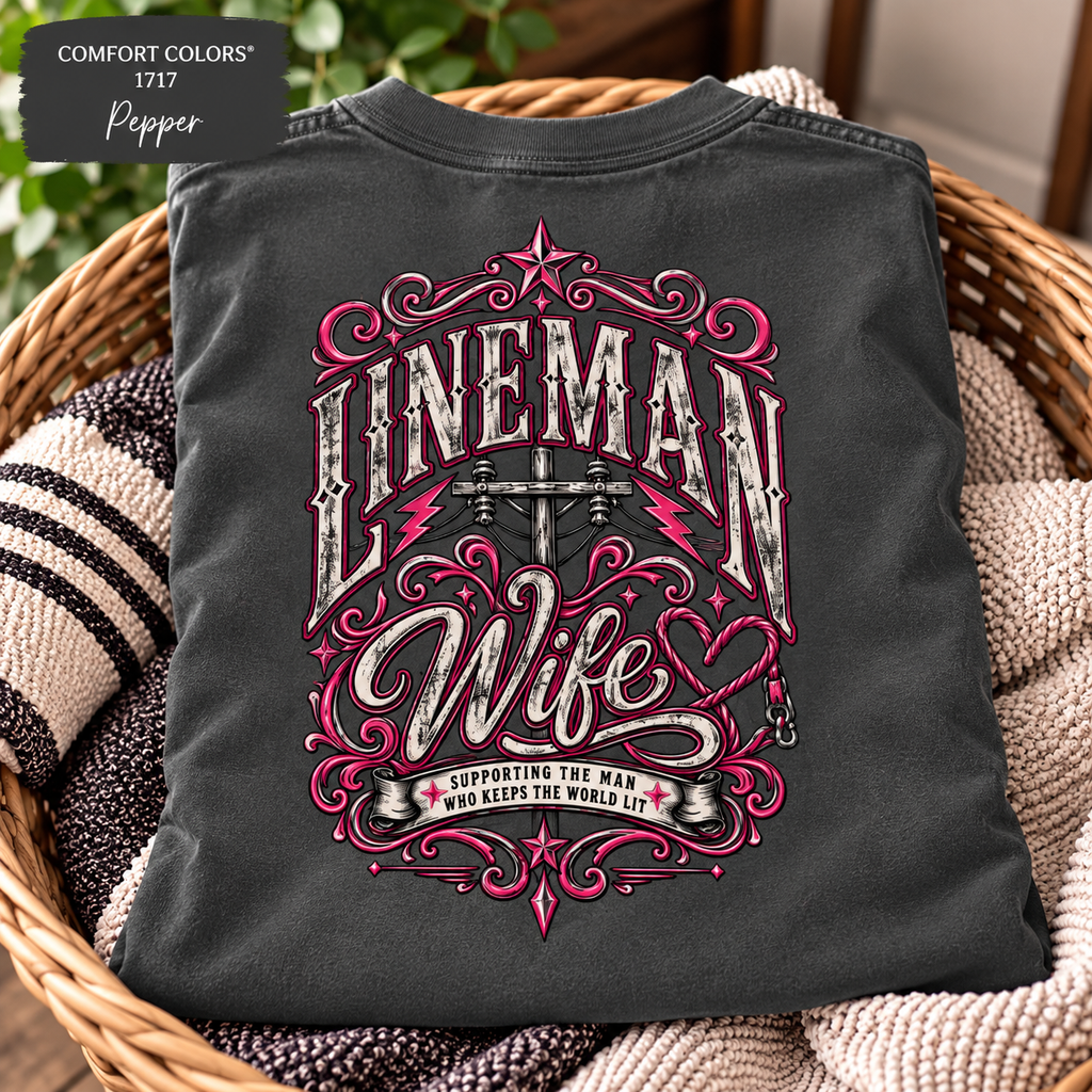 Line wife Comfort Colors tee Supporting the Man Who Keeps the World Lit by Blue Collar Trash