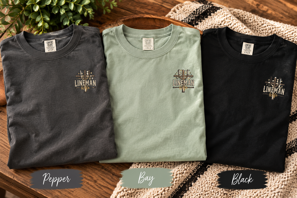Line wife Comfort Colors tee Supporting the Man Who Keeps the World Lit by Blue Collar Trash