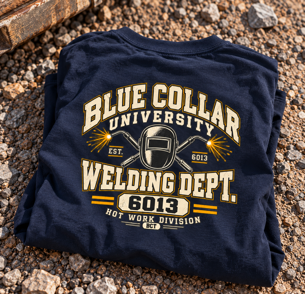Welder shirt with collegiate welding crest by Blue Collar Trash