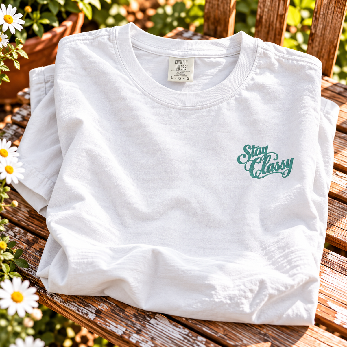 Comfort Colors cowgirl tee with sunflowers and turquoise Stay Classy script by Blue Collar Trash