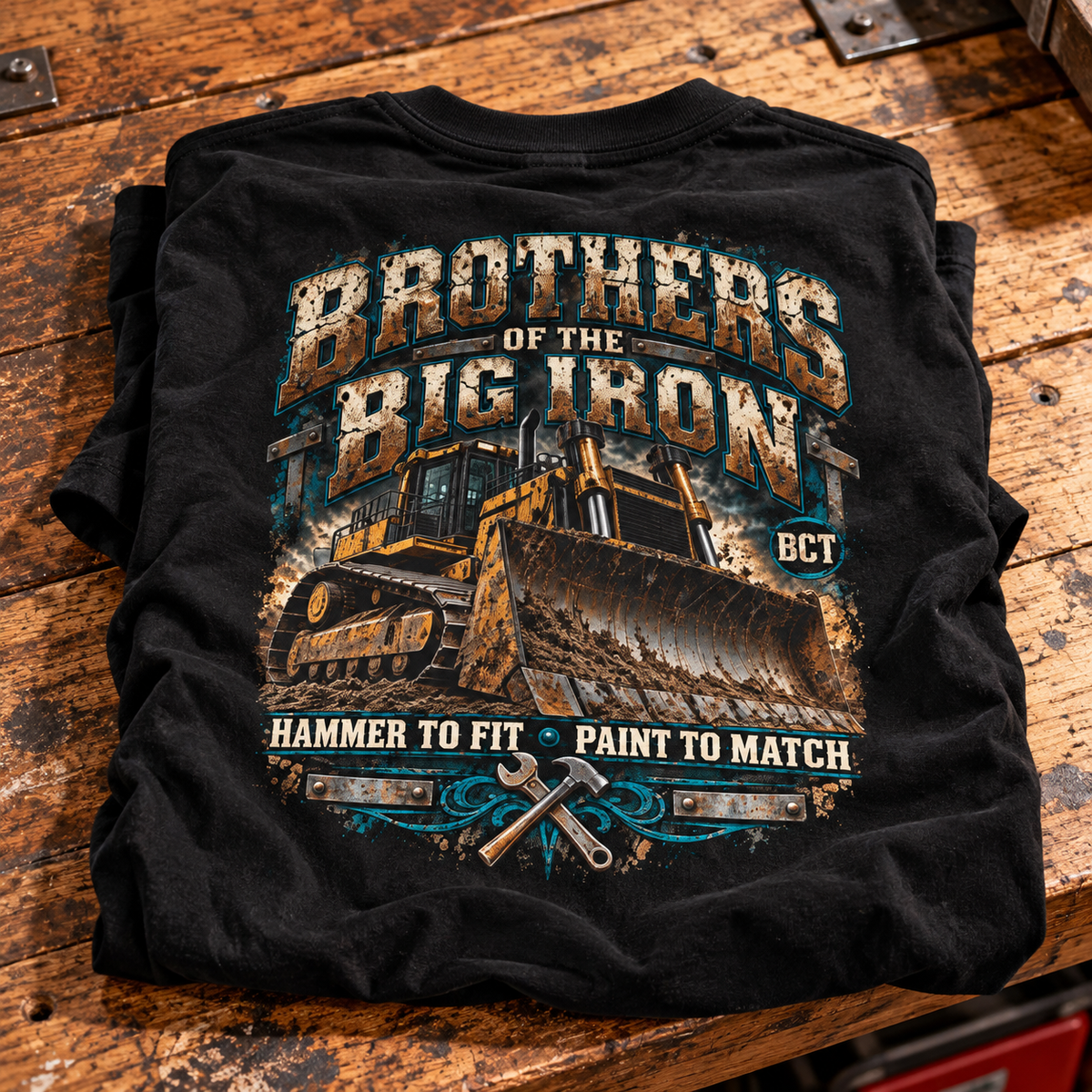Brothers of the Big Iron shirt with muddy dozer and Hammer to Fit Paint to Match back print