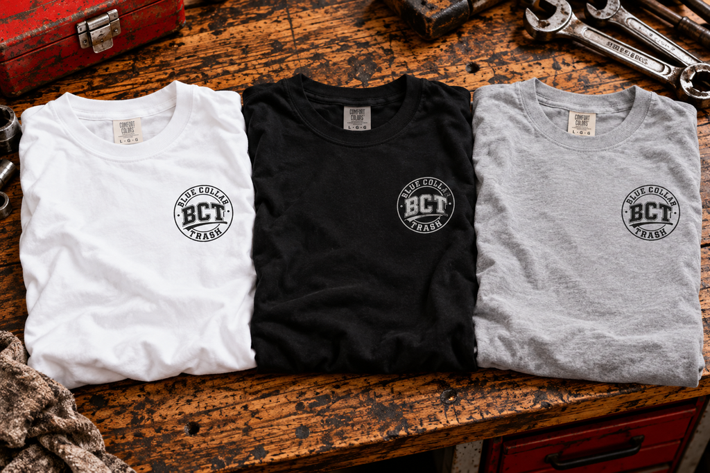 Funny mechanic tee with wrench graphic by Blue Collar Trash