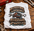 Bending Wrenches and Busting Knuckles mechanic shirt with greasy fist gripping a wrench back print