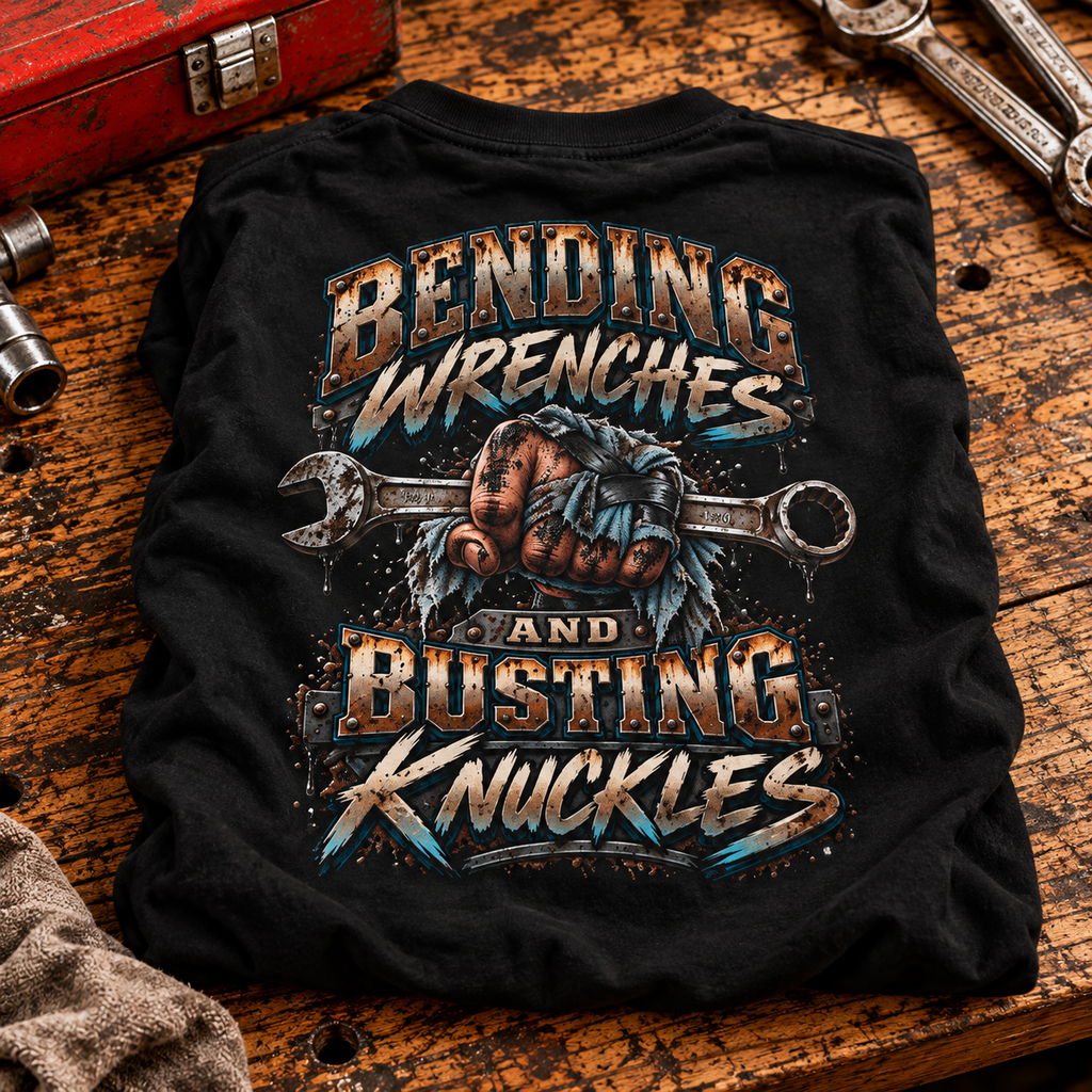 Funny mechanic tee with wrench graphic by Blue Collar Trash
