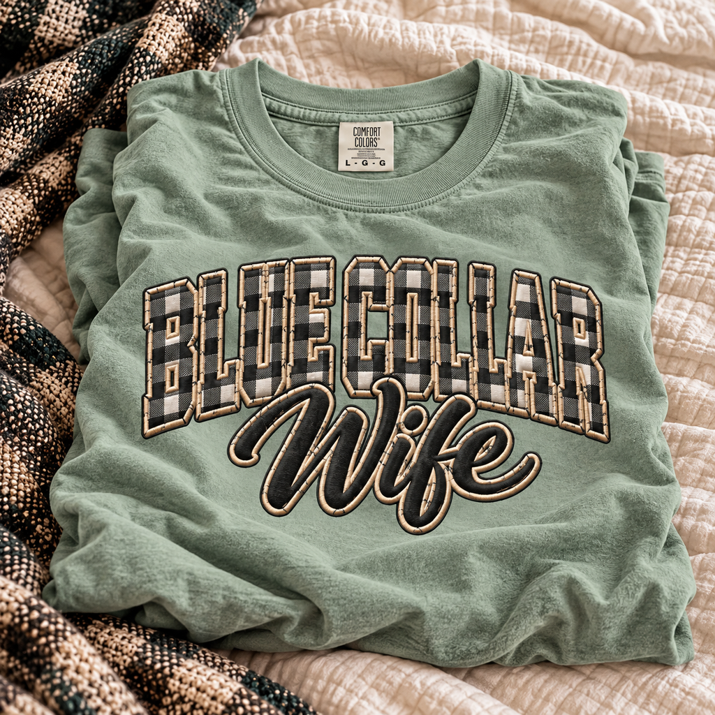 Buffalo plaid blue collar wife tee by Blue Collar Trash