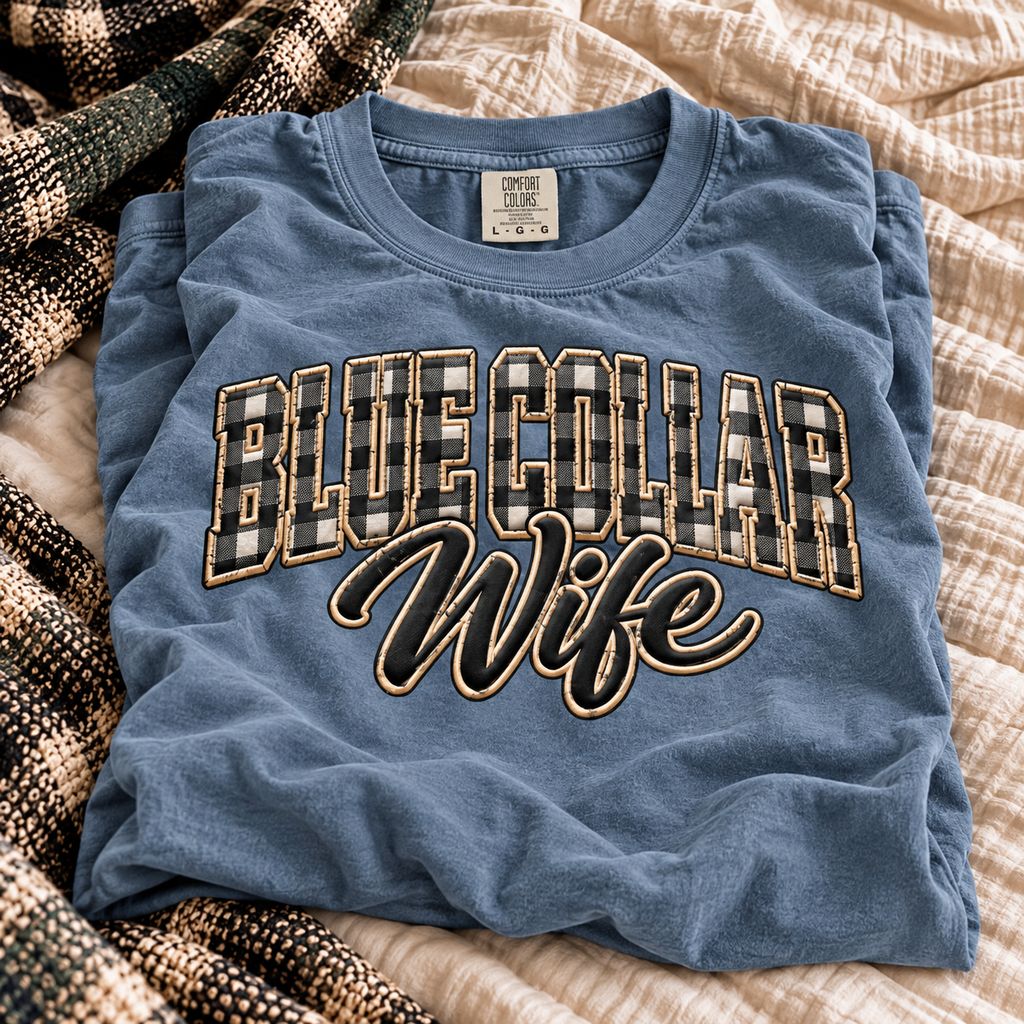 Buffalo plaid blue collar wife tee by Blue Collar Trash