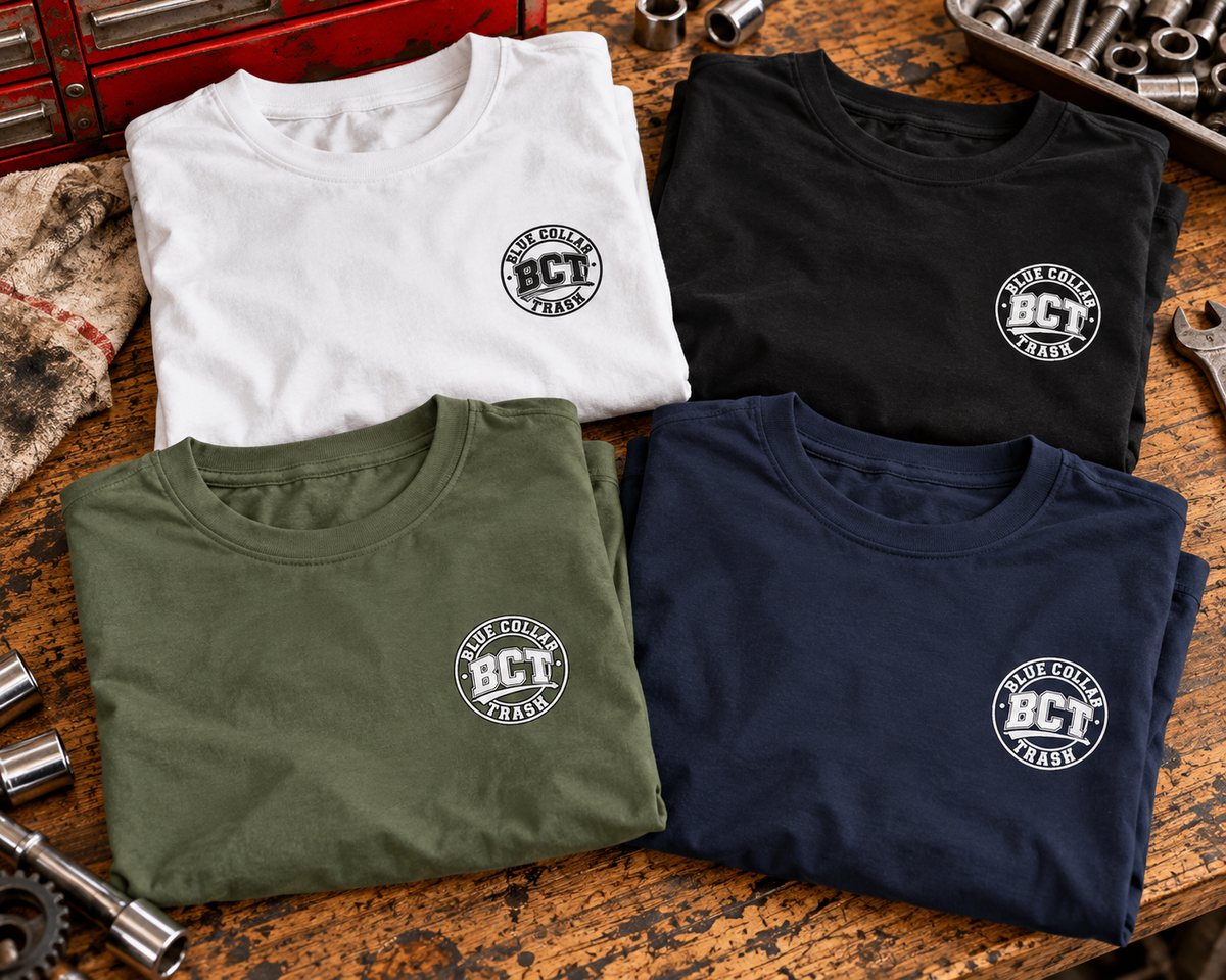 Diesel Mechanic Support Group shirt with turbo diesel engine and crossed wrenches back print