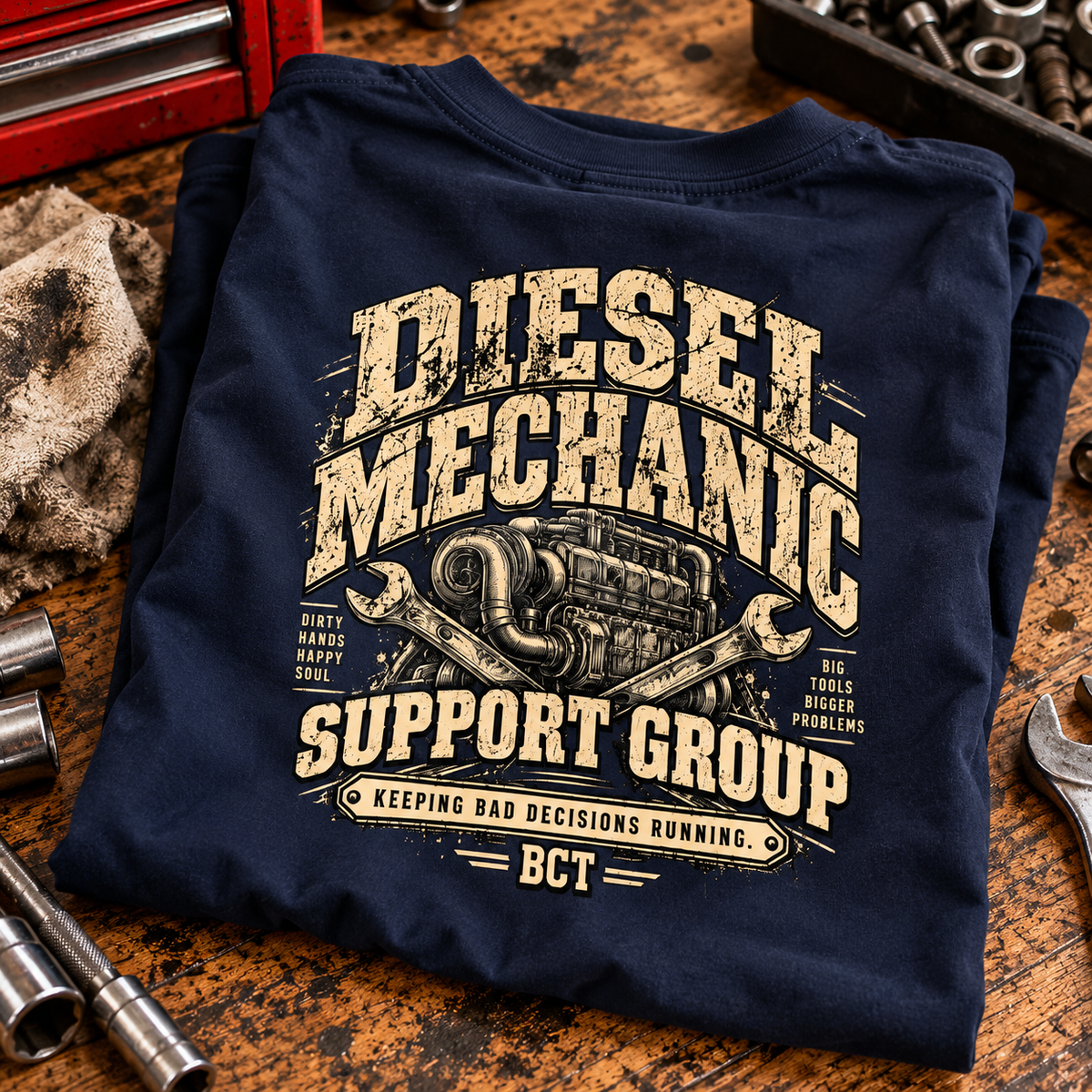 Funny diesel mechanic tee by Blue Collar Trash