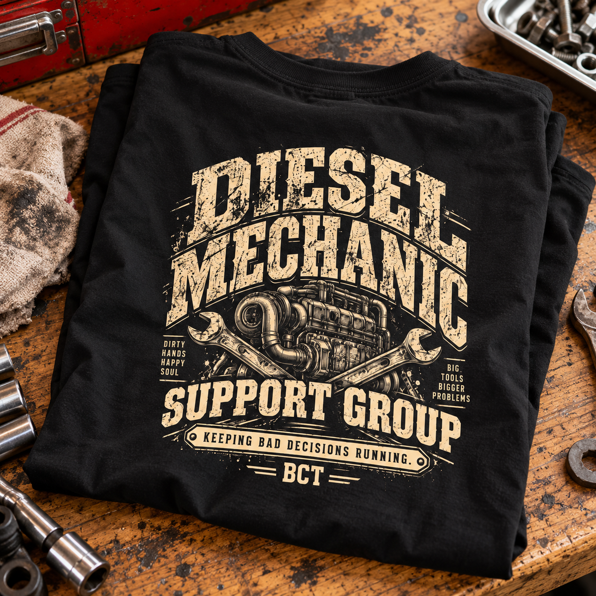 Funny diesel mechanic tee by Blue Collar Trash