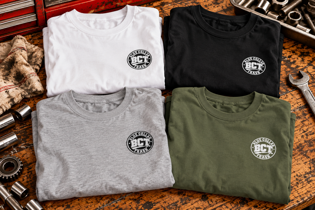 Dirty Hands Clean Money shirt with skull in welding hood and crossed wrenches back print