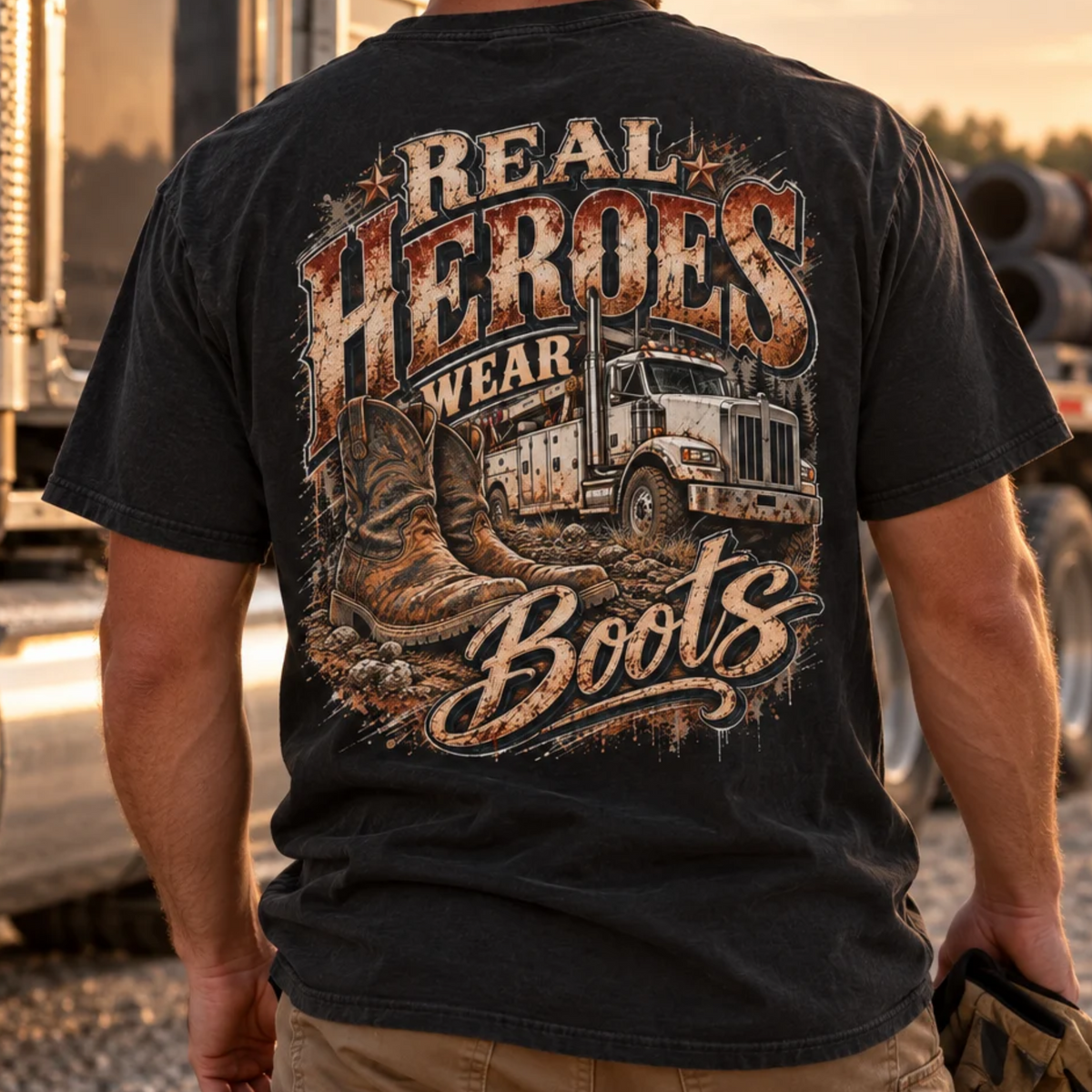 Dad Shirt Real Heroes Wear Boots, Funny Mechanics Shirt Gift, Heavy Equipment Operator Shirt, Blue Collar Construction Worker Christmas Gift