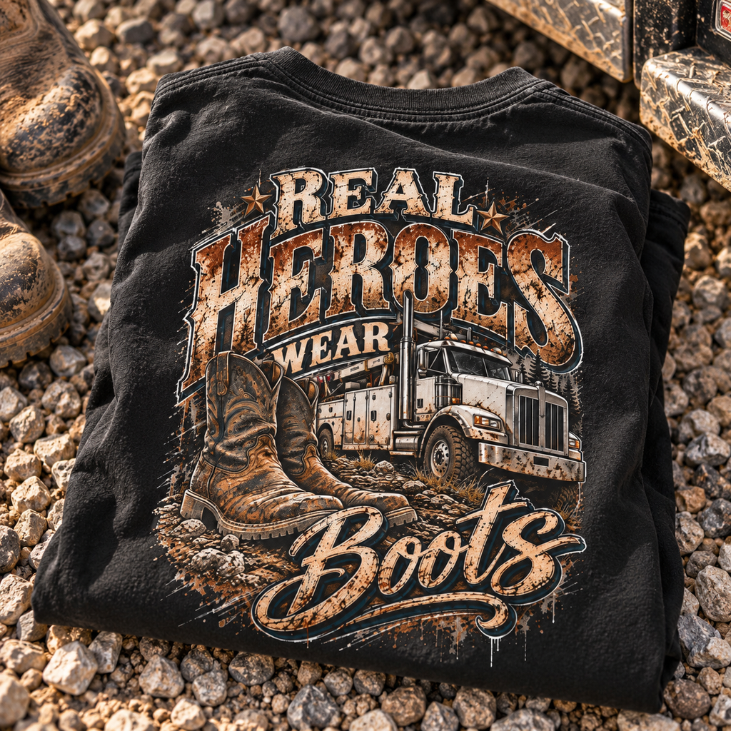 Dad Shirt Real Heroes Wear Boots, Funny Mechanics Shirt Gift, Heavy Equipment Operator Shirt, Blue Collar Construction Worker Christmas Gift