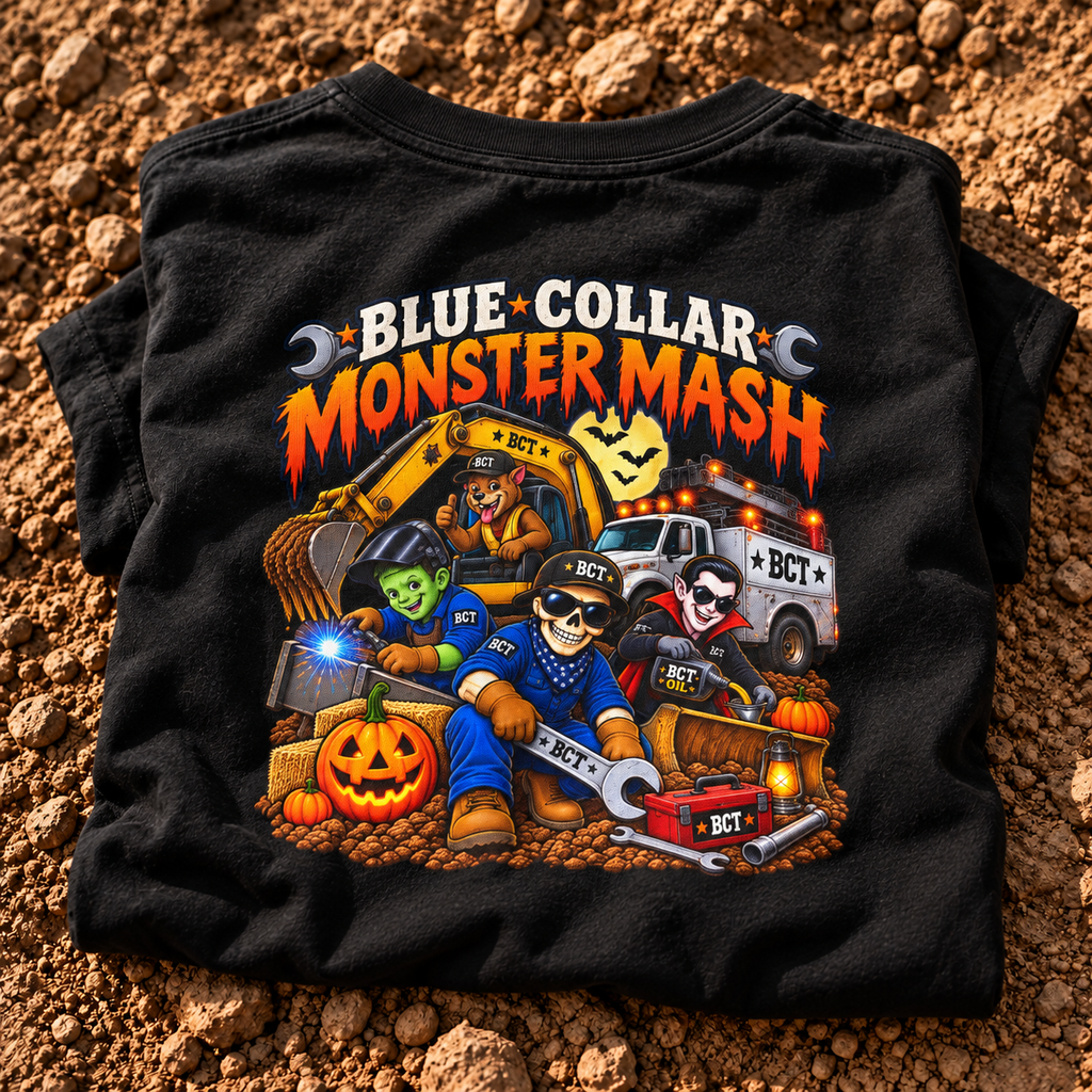 Boys Halloween heavy equipment tee by Blue Collar Trash