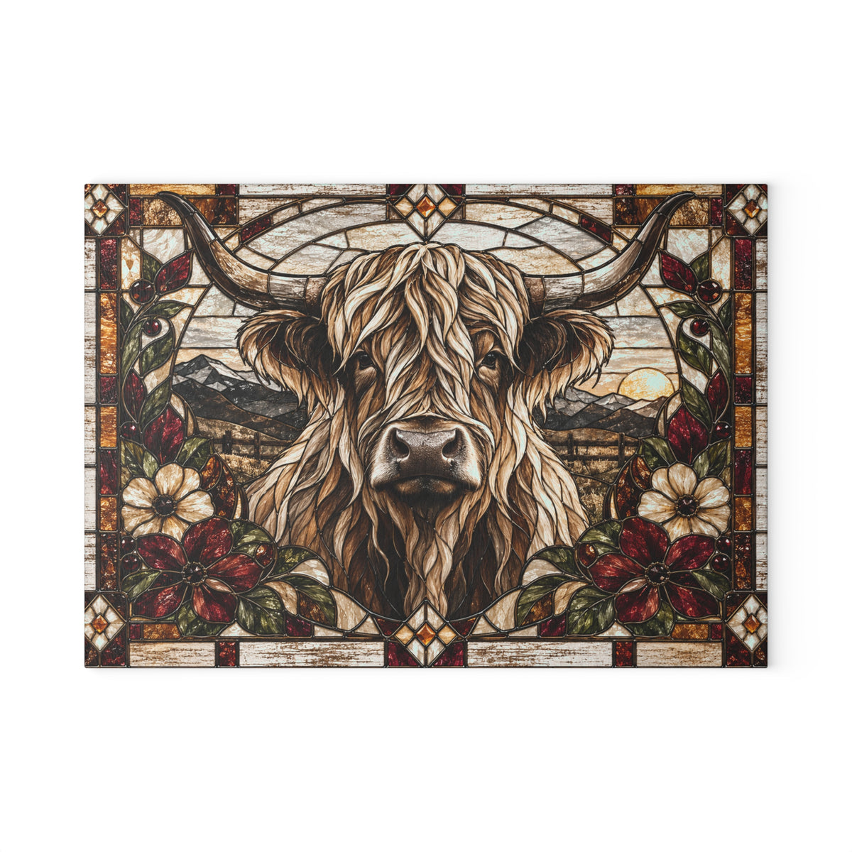 Farmhouse highland cow glass cutting board by Blue Collar Trash