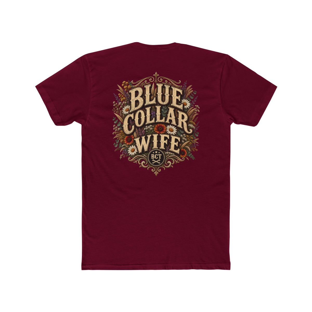 Spoiled Blue Collar Wife Funded by Overtime shirt with farm girl, chickens and sunflowers back print