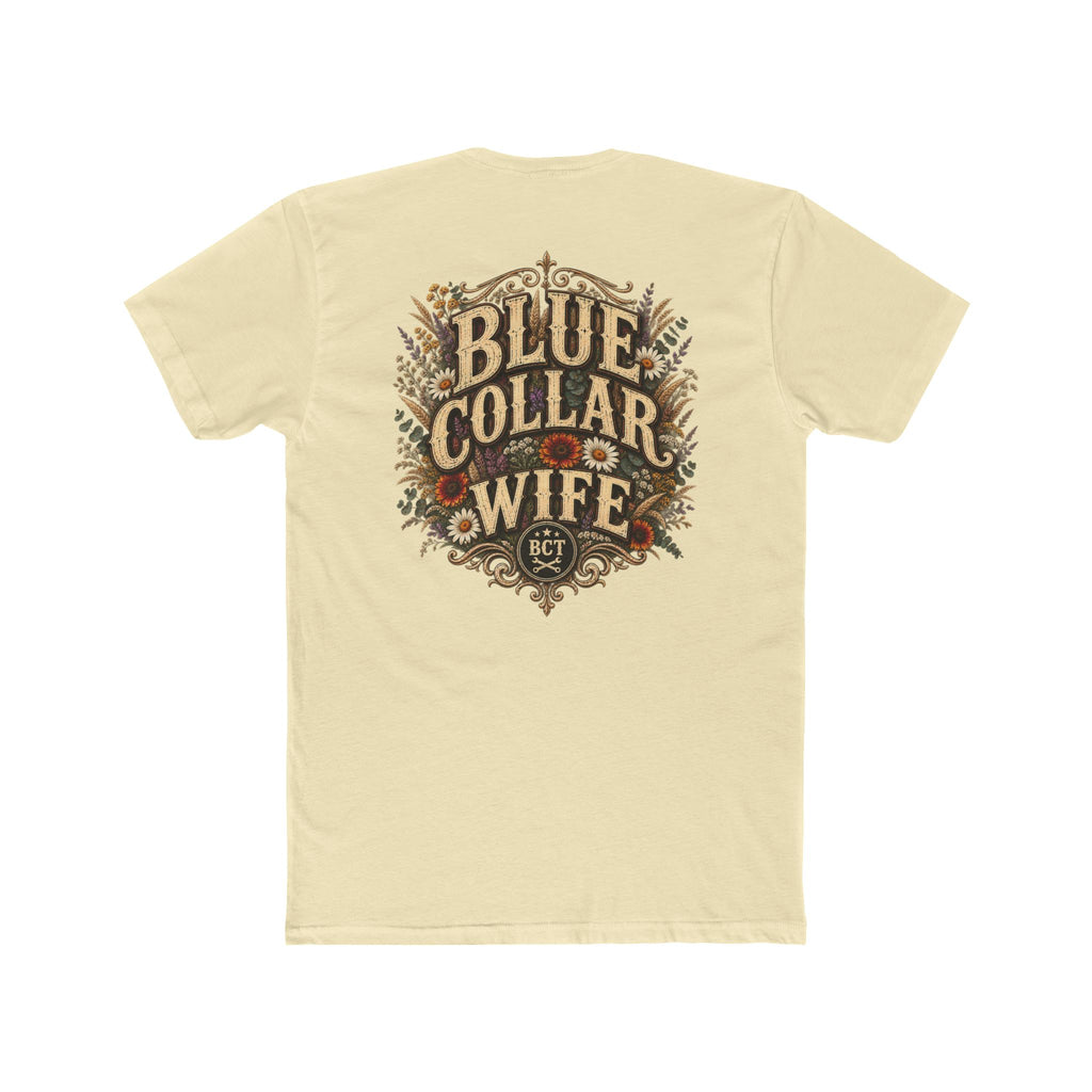 Spoiled Blue Collar Wife Funded by Overtime shirt with farm girl, chickens and sunflowers back print