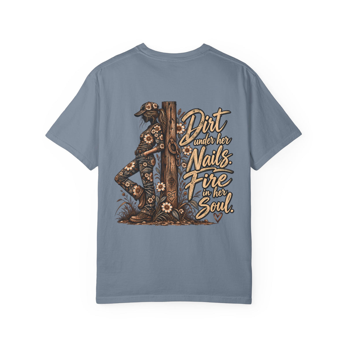 Dirt Under Her Nails Fire in Her Soul cowgirl shirt with floral western back print