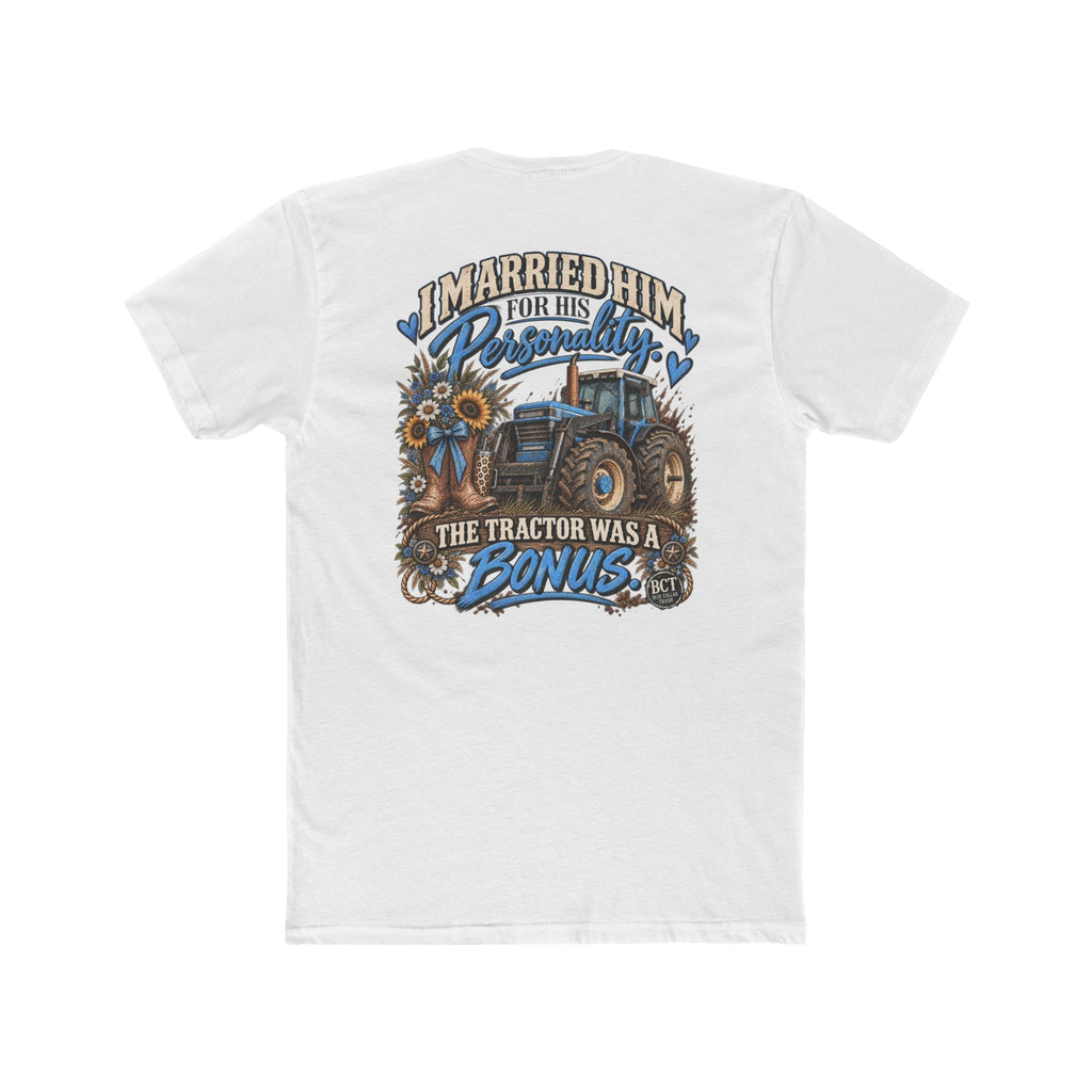 Farm wife tee with blue tractor, cowgirl boots and sunflowers by Blue Collar Trash