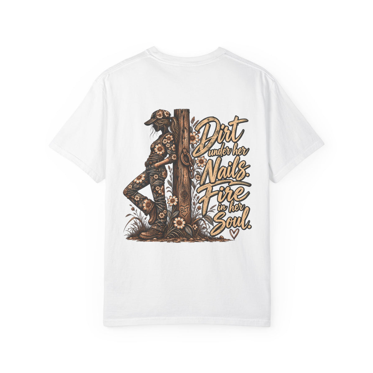 Dirt Under Her Nails Fire in Her Soul cowgirl shirt with floral western back print