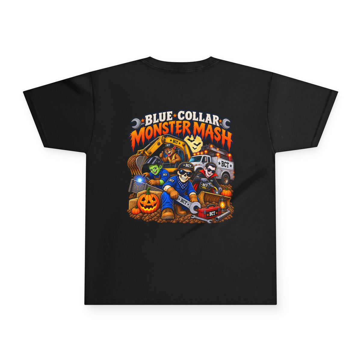 Blue Collar Monster Mash Kids Shirt | Boys Halloween Heavy Equipment Tee