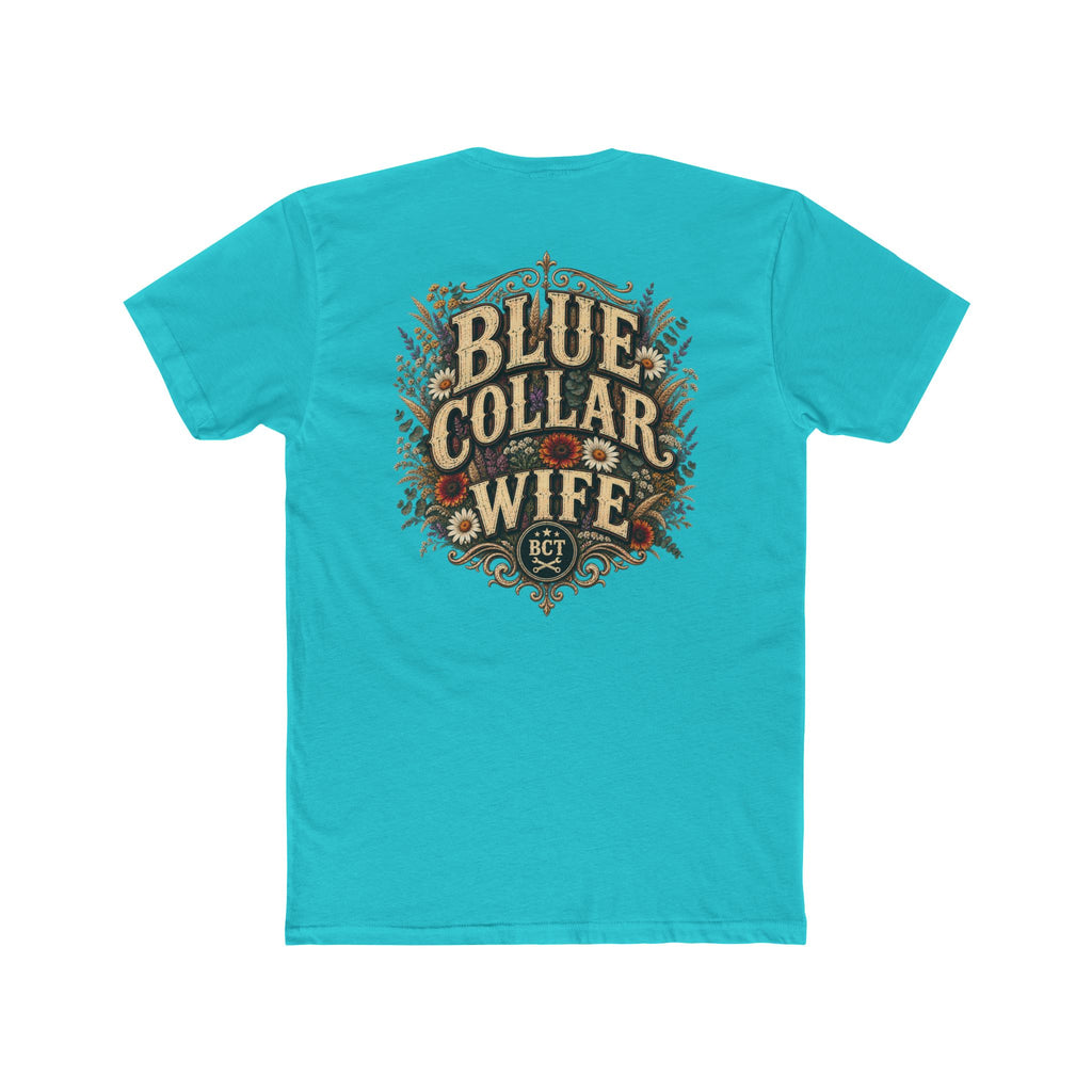 Spoiled Blue Collar Wife Funded by Overtime shirt with farm girl, chickens and sunflowers back print