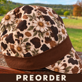 Blue wildflower reversible welding cap with black band, handmade women's 8 panel floral welding hat